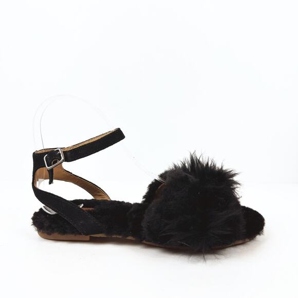 UGG Shoes - UGG Fluff Fur Black Sandal Women's Size 6 Sheepskin Suede Comfort Unique Cozy